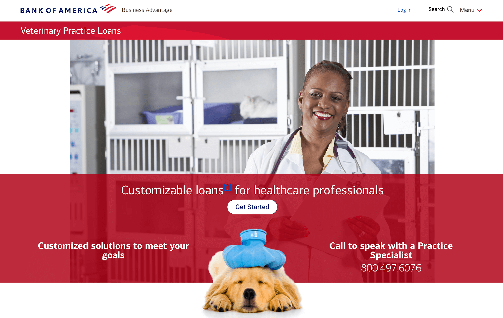 Bank of America Veterinary Practice Loans homepage