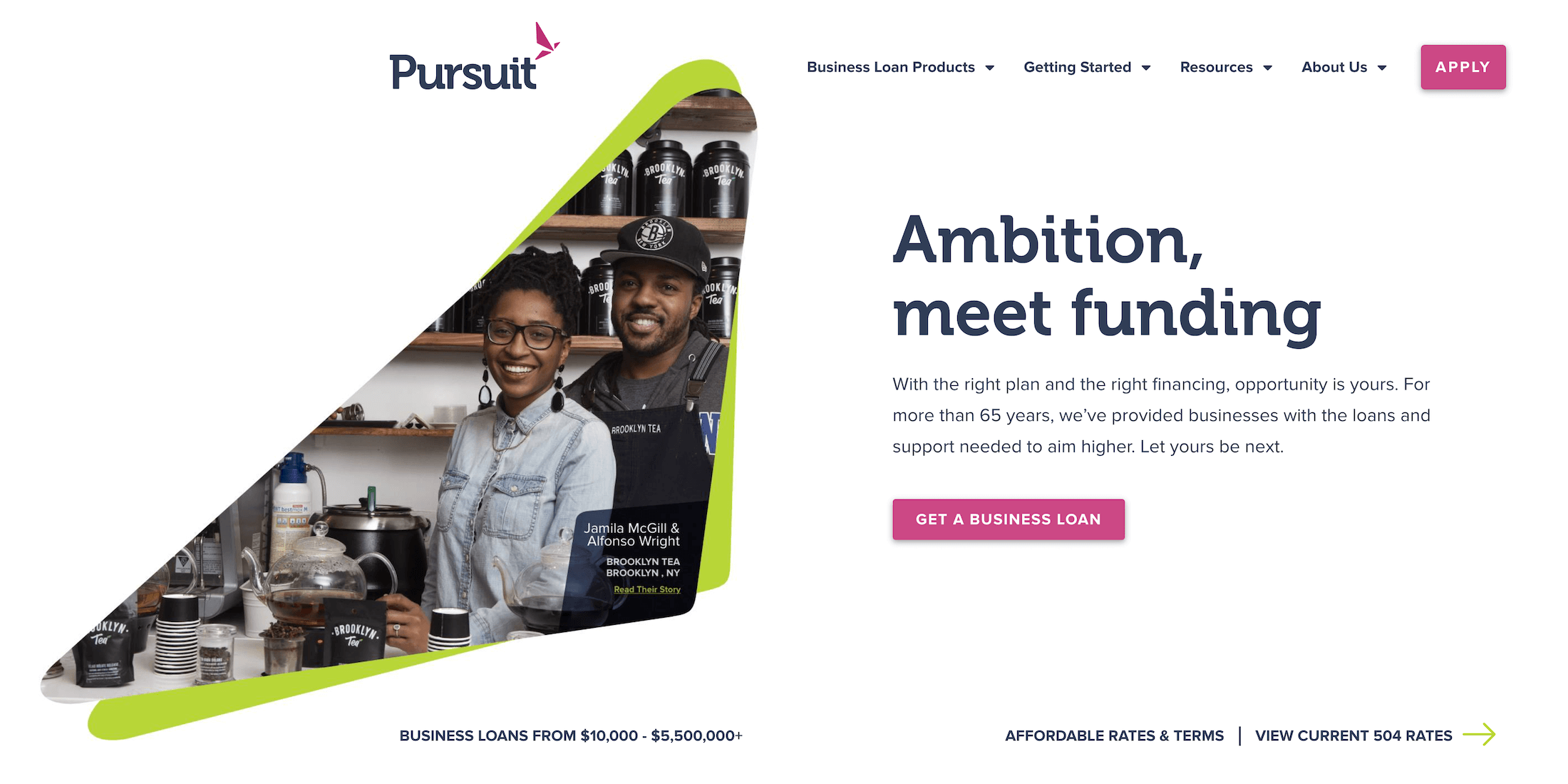 Pursuit Lending homepage: Ambition, meet funding