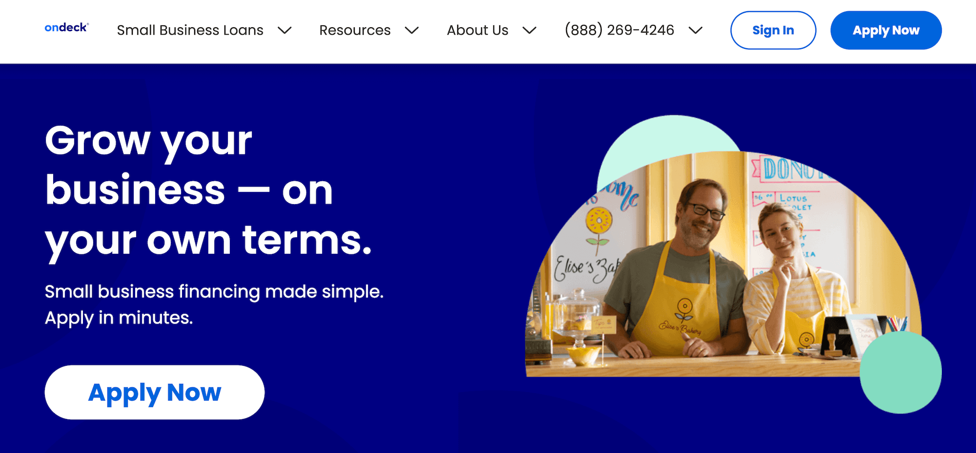 OnDeck homepage: Grow your business — on your own terms.