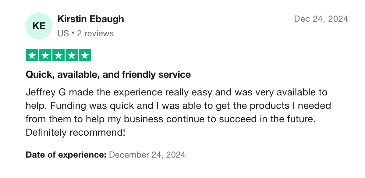 EX NOIR® Financials Review by Kirstin Ebaugh: Quick, available, friendly service